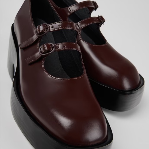 NWOT Camper Billie Platform Mary Jane Heeled Leather Shoes in Burgundy - Picture 3 of 13